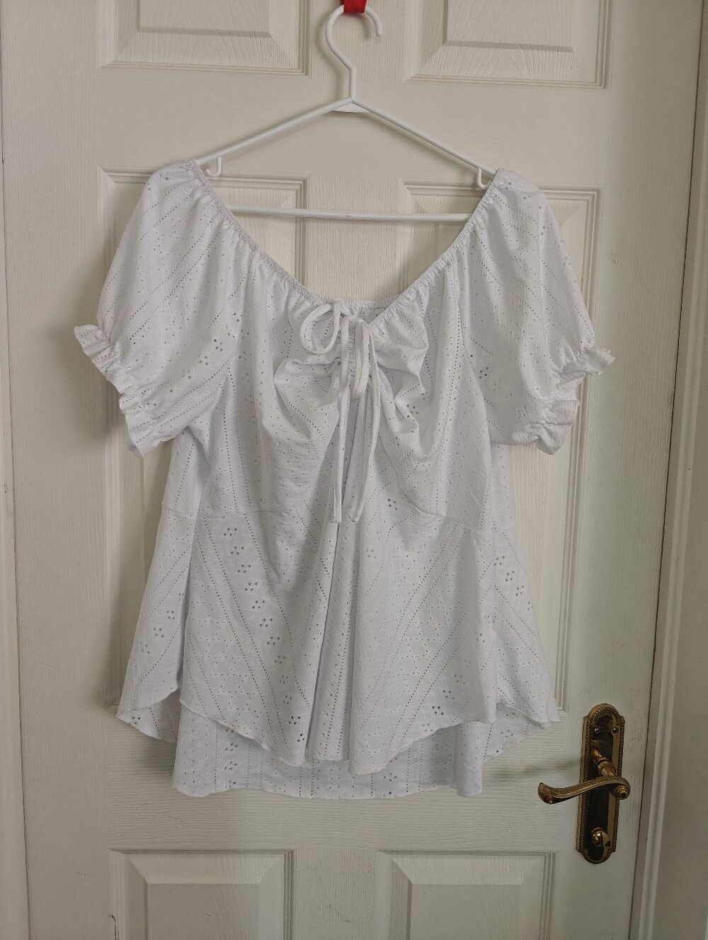 NWOT White Eyelet Peplum Style Top